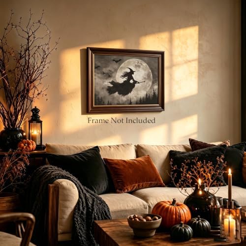 ILLBDR Halloween Flying Witch Canvas Wall Art Poster 16x24 inch