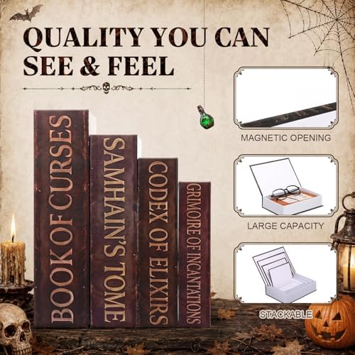 Sabary Set of 4 Decorative Books Boxes Faux Books Stacked for Coffee Tables Modern Home Bookshelves DIY Crafts Decor(Classic,Halloween)