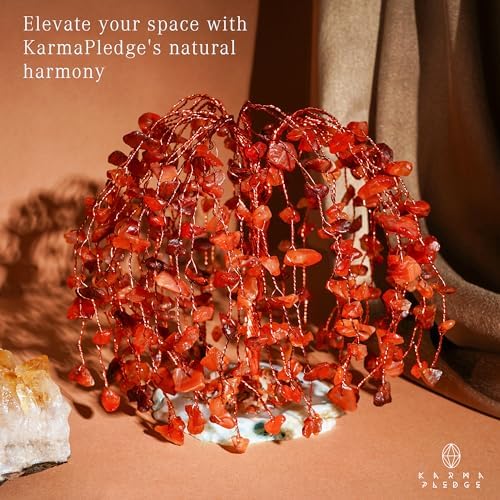 KARMAPLEDGE Chakra Tree of Life Birthday Gifts for Women, Home and Office Decor, Handmade Carnelian Crystal Tree for