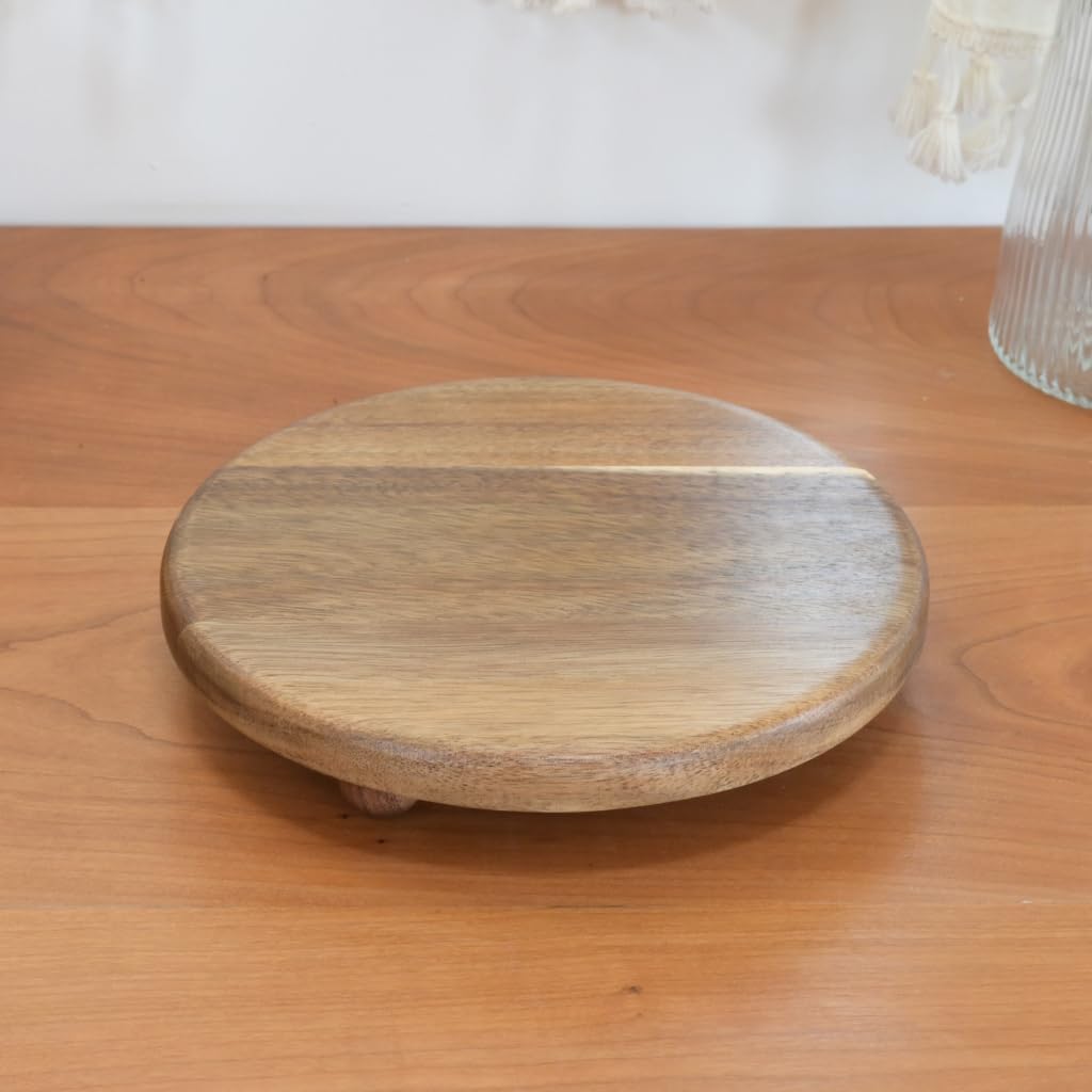 Small Round Acacia Wood Pedestal Stand Decorative Farmhouse Wood Riser for Display Wooden Stand Soap