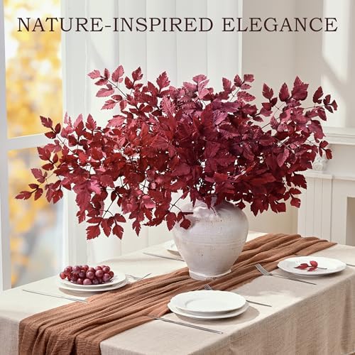Waipfaru 36" Fall Stems for Vases, Burgundy Fall Floral Stems (6pcs)