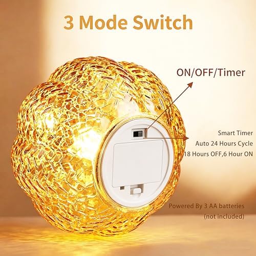 Fall Decorations for Home,Mercury Glass Pumpkin Lights with Timer(Orange)