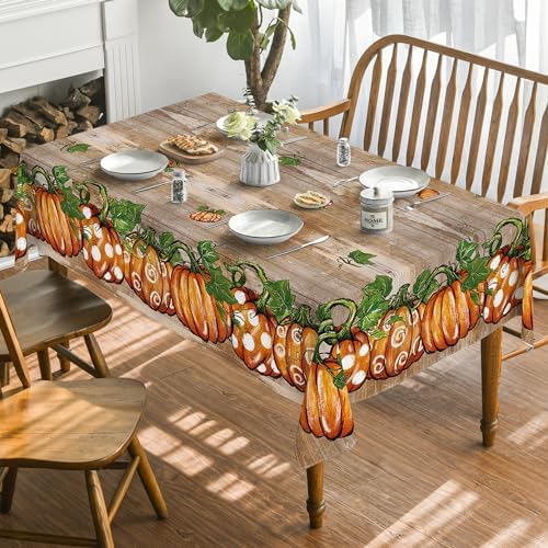 Horaldaily Fall Tablecloth 60 x 84 Inch Rectangular Thanksgiving Orange