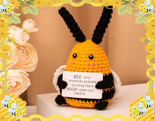 DUQGUHO Bee Support Crochet Emotional Bees Gifts for Women Funny Gift Themed Decorations Cute Stuff Handmade Knitted Birthday for Her