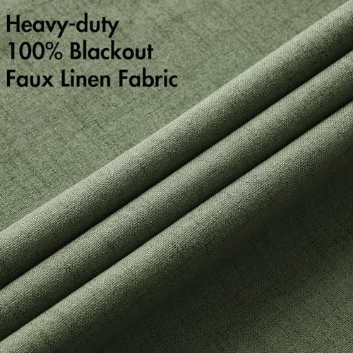 MIULEE 100% Blackout Linen Curtains for Bedroom 52x90 Inches Olive Green