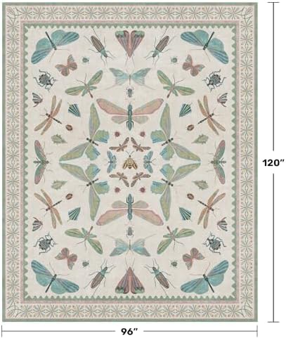 Green Butterfly Rugs for Girls Bedroom - 8x10 Floral Area Rug for Living Room, Dining Room Under Kitchen Table