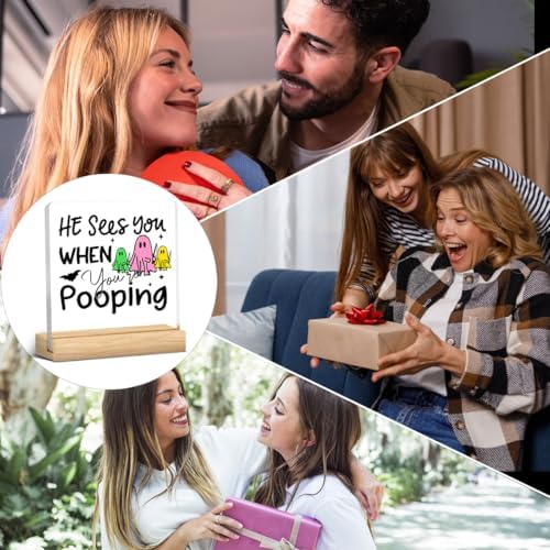 When You're Pooping Acrylic Sign Halloween Bathroom Decor