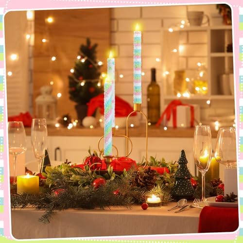 Baquler 6 Pcs Christmas Candyland Theme Flameless Taper Candles 10.6 Inch