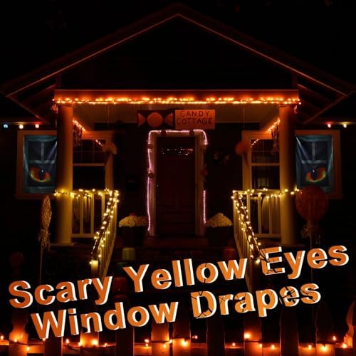Irenare 2 Pcs Halloween Eyes for Windows, Curtain Panels Black Window Treatment Scary Eye Halloween Window Posters Silhouette for Bedroom Living Room, 34.49 x 60.24 Inches(Cat)