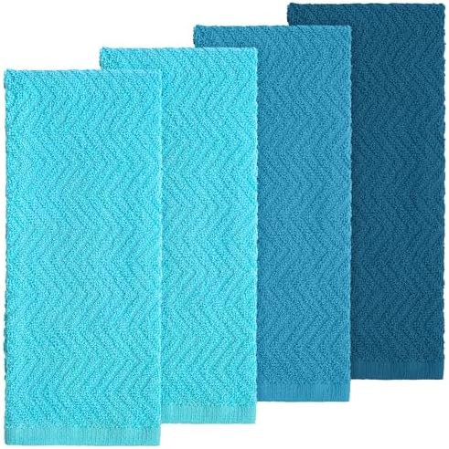 DecorRack 100% Cotton Kitchen Towels 15x25 in, Blue Set (Pack of 4)