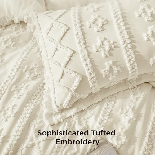 Bedsure Tufted Boho Comforter Set California King Size - White Boho Bed Set, GentleSoft™ 3 Pieces Farmhouse-Style