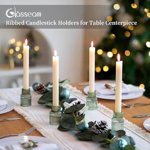 Glasseam Glass Candlestick Holders Bulk: 10 Pcs Vintage Green for Christmas
