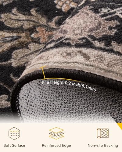 RELEANY Washable Area Rug, Runner 2'6"x10', Black/Neutral