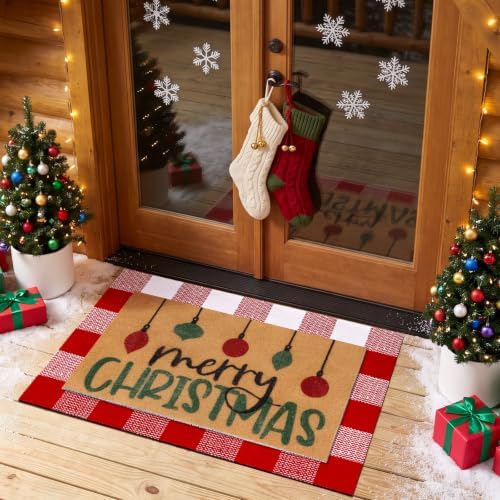 Tinideya 2 Pcs Christmas Layered Doormat Set, Merry Christmas Ornaments