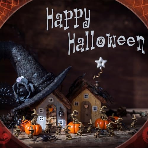 Civaner 50 Pcs Halloween Mini Brass Figurine Miniature, Witch Cat