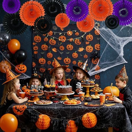 BEISHIDA Honeycomb Round Paper Fans Black Orange Purple Hanging Party Decor