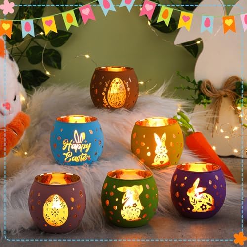 Jingmore 6 Pcs Glass Votive Holders, Easter, Multicolor