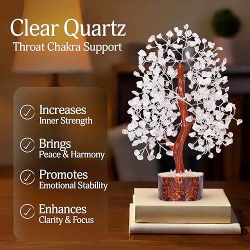 YATSKIA Clear Quartz Crystal Tree | Healing Gemstone Tree | Good Luck Gifts | Crystal Money Tree | Gifts for Women