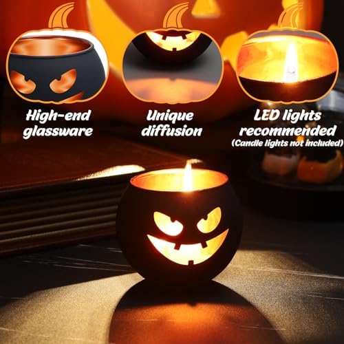 8 Pack Halloween Votive Candle Holders,Black Glass Tealight Holders