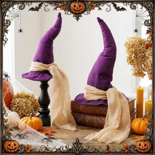 3 Pcs 3 Size Halloween Witch Hat Table Centerpieces with Gauze Ribbon