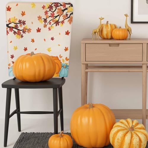 Fall Chair Covers Set of 6 Harvest Pumpkin Chair Slipcover Protector Removable Stretch Chair Covers Autumn Maple Leave Thanksgiving Chair Back Covers for Dining Chairs Kitchen Holiday Party Decor