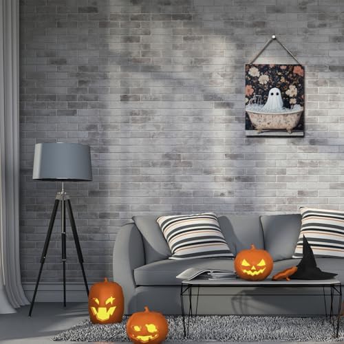 Funny Halloween Bathroom Decor, Cute Halloween Decorations Indoor, Spooky Halloween Wall Art Wooden Hanging Sign, Ghost Black Cat Farmhouse Wood Block Plaque Sign Decor for Home Shower Room Bathroom