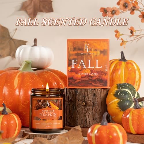 Fall Candle, Spiced Pumpkin Scented Candles for Home, Natural Soy Autumn Candle Aromatherapy Candle, 7 oz Jar Candles