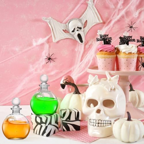 Spherical Glass Bottles Magic Season Decorative Jars with Stopper 8.5oz Round Glass Clear Containers for Liquids Halloween Costume Props DIY Art Crafts Gift