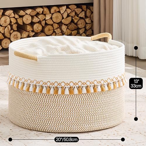 KAKAMAY Large Blanket Basket with Handles, Storage Basket for Living Room