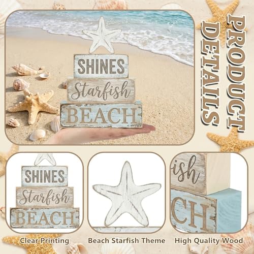 Britimes Coastal Nautical Tiered Tray Decor Set, 4 Pack, Wooden Table Sign