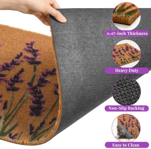Kelarea Lavender Floral Front Door Mat, 17" x 29" Non-Slip Outdoor/Indoor