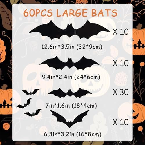 Bats Halloween Decoration, 60Pcs Black Bat Stickers