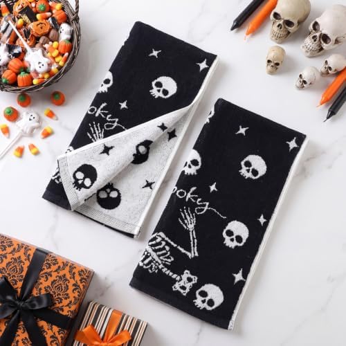 Breling 2 Pcs Halloween Skeleton Hand Towels Black White Bathroom Towels