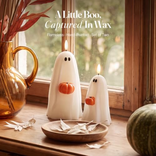 Halloween Decorations, Fall Decor, Flameless Ghost Candles holding Pumpkin