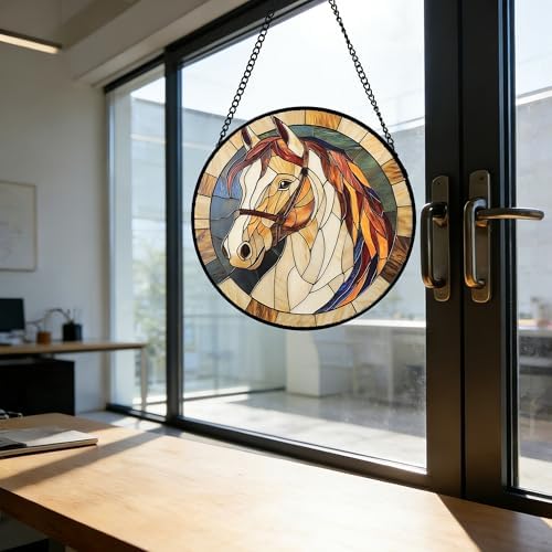 White Horse Stained Glass Window Hanging Suncatcher Animal Gifts 6.3"