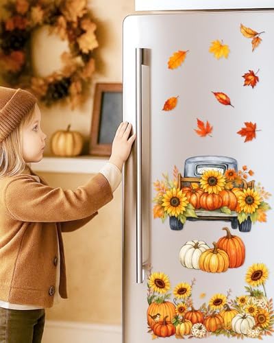 Fall Window Clings - 9 Sheets 116 Pcs Fall Decorations for Autumn Thanksgiving Harvest Home Party, Pumpkin Leaves Truck Maple Sunflowers Stickers for Glass, Double-Sided Static Window Decals