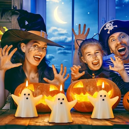 Jutom 10 Pcs Halloween Ghost Candles Mini Ghost Decor, Spooky