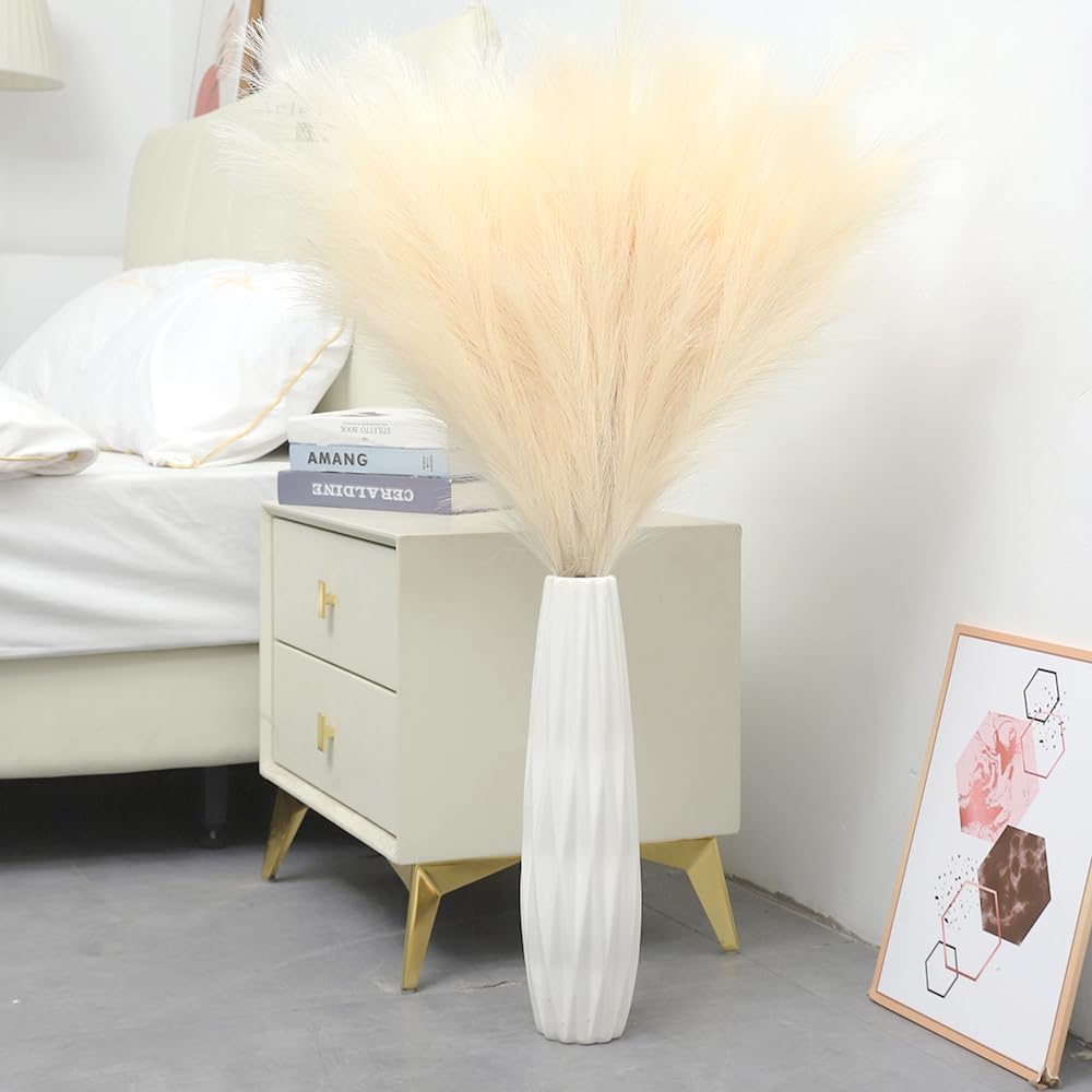 Pampas Grass for Floor Vase Fluffy Artificial Pampas Grass / Beige / Set of 8