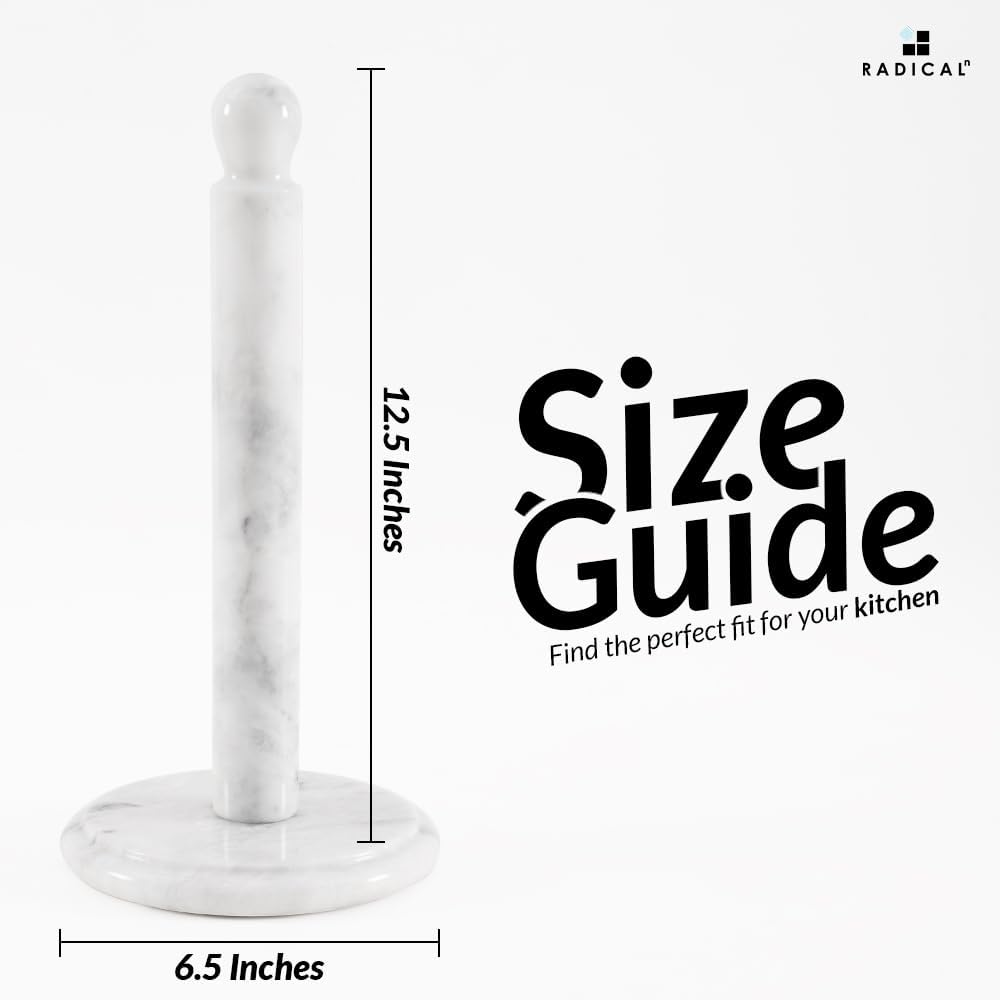 Radicaln White Marble Paper Towel Holder Countertop – 12.5 Inch Towel Stand for Bathroom & Kitchen, Premium Handmade