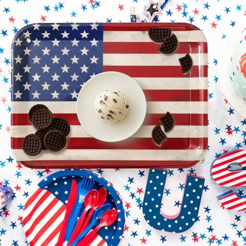 Whaline 3 Pcs Patriotic Serving Trays Vintage American Flag Melamine Platter Retro Stars Stripes Serving Dishes for 250th Anniversary 4th of July Independence Day BBQ Party Supplies, 10 x 13 Inch