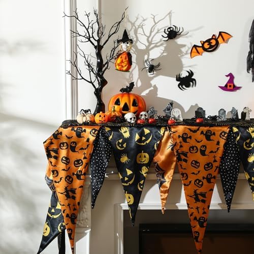 VitalCozy Halloween Fireplace Mantel Scarf Purple Orange Black,Bat
