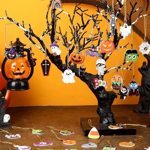 36Pcs Halloween Tree Ornaments Double Sided Acrylic Hanging Decor