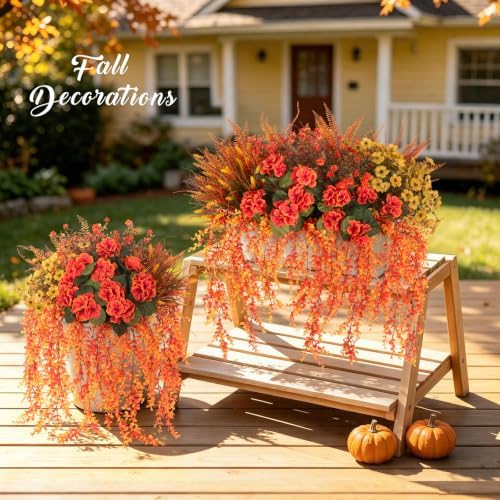 Fall Artificial Geranium Flowers for Outdoors Planter Fake Plants 12 PCS