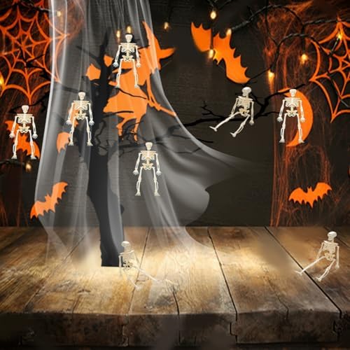 8PCS Mini Skeletons - 6 Inch Skeleton Figurines for Halloween Indoor/Outdoor Decor & Party Favors