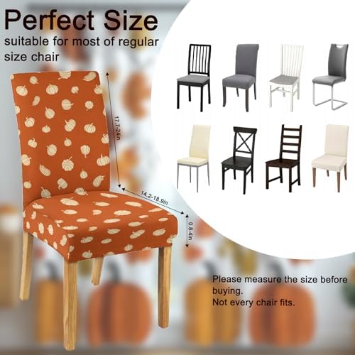 6 Pcs Fall Chair Covers for Dining Room, Thanksgiving Stretch Removable Dining Chair Cover Set of 6, Autumn Pumpkin Chair Slipcovers Seat Protector for Fall Restaurant Decor
