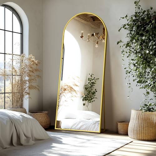 Delma Arched Full Length Mirror with Stand, 69x24 Gold Floor Mirror