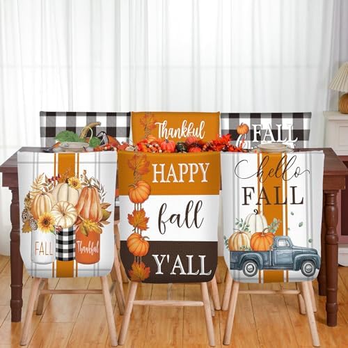 6 Pcs Fall Chair Covers, Harvest Plaid Dining Chair Slipcovers