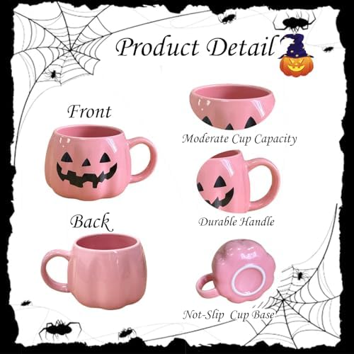 HS&ROXIN Halloween Mug Novelty Pumpkin Mug 3D Cute Ceramic Pink Cup Halloween Coffee Cup Spooky Fall Decor and Christmas Birthdays Perfect Gifts for Kids and Adults Men Women (Pink)
