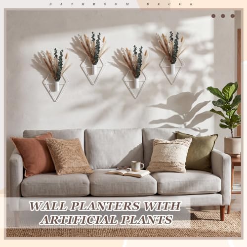 Jexine 2 Pcs Hanging Artificial Planters Wall Decor, White, Pampas