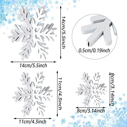 Bucherry 12 Pcs Wooden Snowflakes Table Decor,White